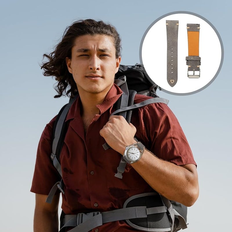 Genuine Leather Suede Gray 20mm Adjustable Watch Strap For Men Casual Office - Image 5